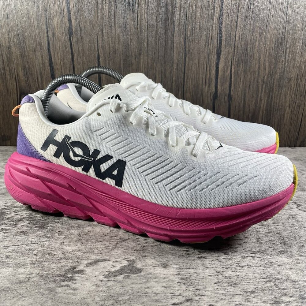 Hoka One One White and Pink Athletic Shoes